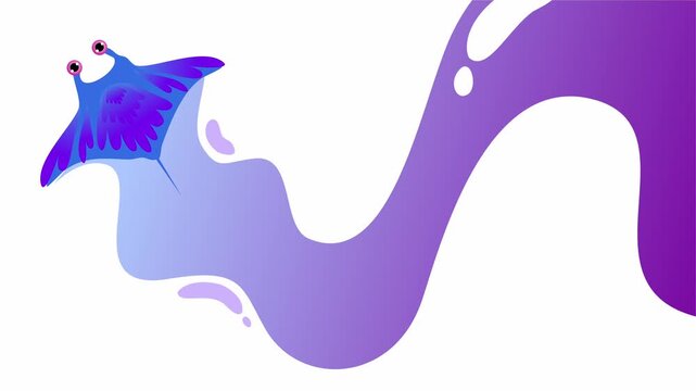 purple stingray swimming through dynamic liquid wave shape background