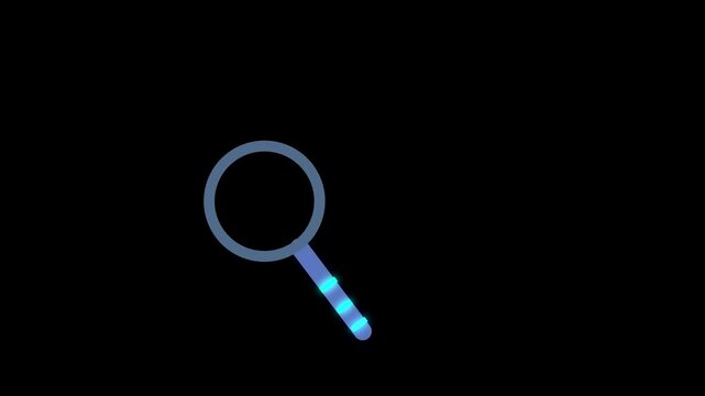 Search line icon motion graphic animation with magnifying glass for recruitment and identification. moving over Chroma key  a black screen for overlay, magnifying glass user profile search icon.4k