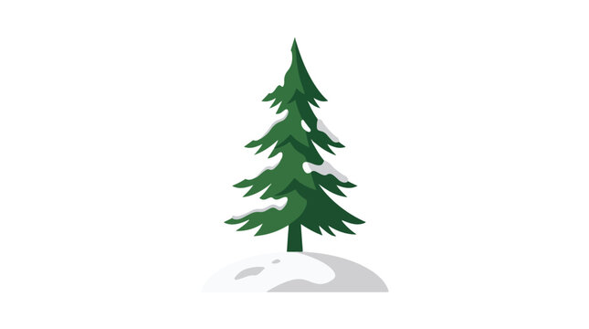 A solitary green pine tree stands tall in a snowy landscape during winter.