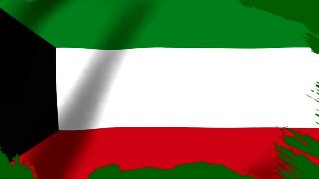 National flag of Kuwait with a stylish artistic grunge brush stroke design element