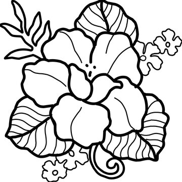 Bunga Raya Line Art with Batik Motif - Malaysia National Flower Coloring Page