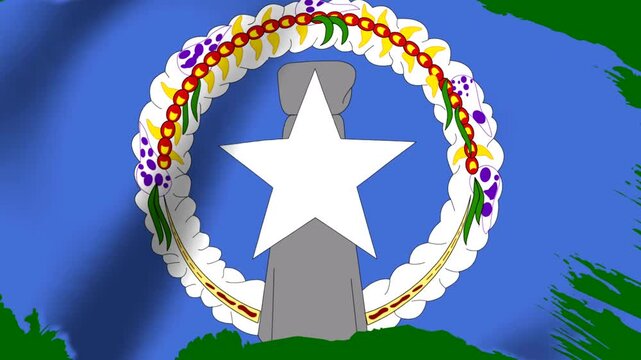 National flag of Northern Mariana Islands featuring a white star and latte stone on blue background