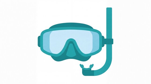 Turquoise blue diving goggles swim mask with breathing snorkel tube, underwater ocean watersport gear flat vector graphic illustration on white background