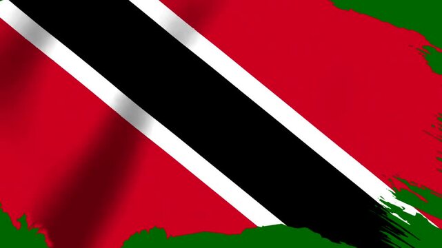 National flag of trinidad and tobago with artistic brush stroke style on green background