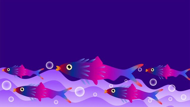 colorful pink and purple fish swimming in water waves