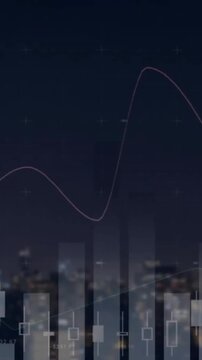 Animation of diagrams and data processing over cityscape