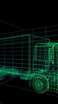 Animation of digital lorry on black background