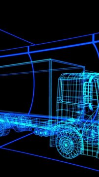 Animation of digital lorry on black background