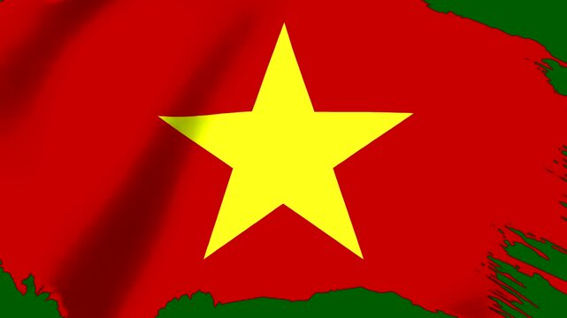 Vietnam national flag featuring a large yellow fivepointed star on a vibrant red field with artistic distressed edges