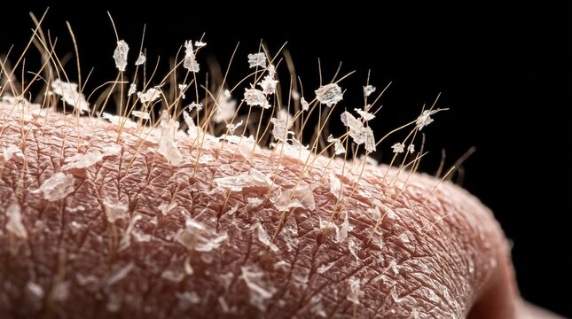 Extreme macro closeup of dry flaking skin with visible fine hairs