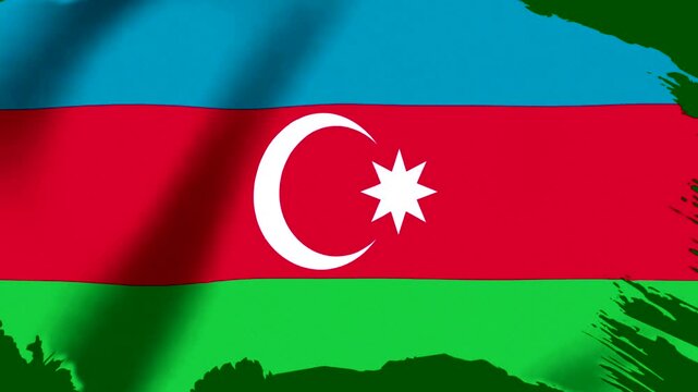 Waving flag of azerbaijan with stylized artistic brush stroke edges