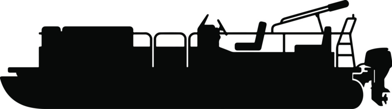 Black silhouette pontoon boat isolated on white background for water recreation vector