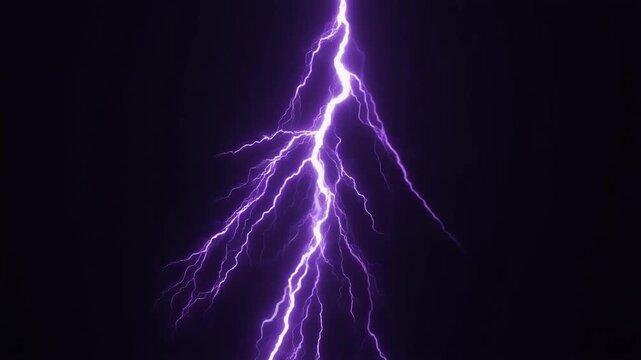 Dynamic Purple Lightning Bolt Striking Against Dark Sky