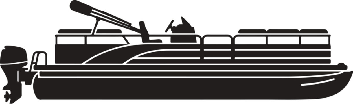 Pontoon boat silhouette black graphic vector illustration for logo design and sign