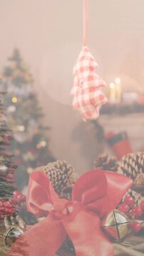 Animation of star string lights aerial view of christmas decorations
