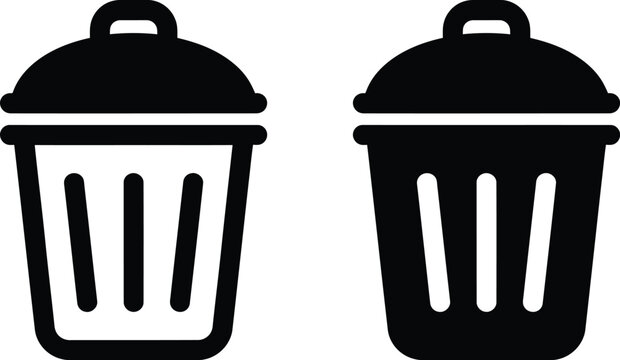Trash bin icon set for user interface design and digital waste management concepts.