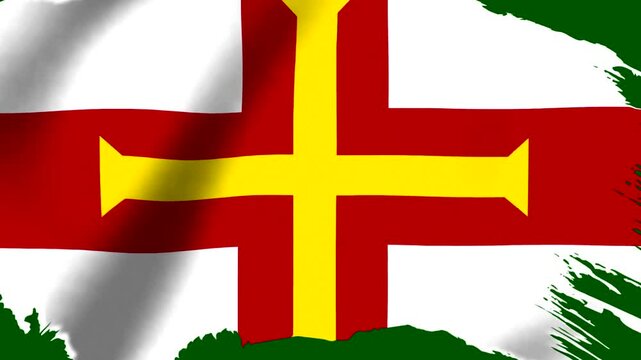 Waving flag of Guernsey with a grunge brush stroke edge effect