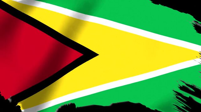 Waving flag of Guyana featuring red yellow green white and black colors in a realistic fabric texture