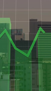 Animation of financial data processing over cityscape