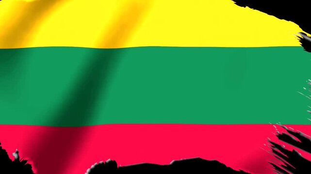 Waving flag of Lithuania with yellow green and red horizontal stripes