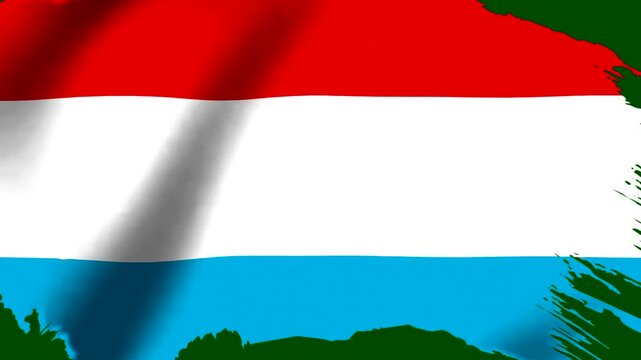 Waving flag of Luxembourg with a grunge paint brush border effect