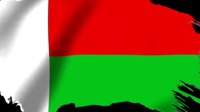 Waving flag of Madagascar with a textured edge effect on a plain background