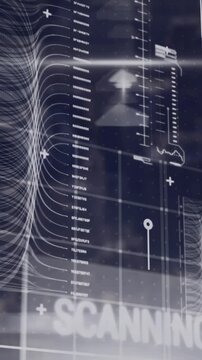 Animation of interface with data processing against aerial view of cityscape