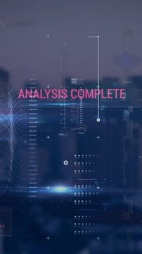 Animation of interface with data processing against aerial view of cityscape