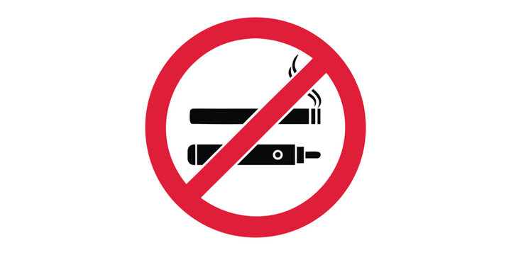 No smoking and no vaping prohibition sign vector illustration isolated on white background with smoking vaping electronic cigarette lit cigarette restricted area