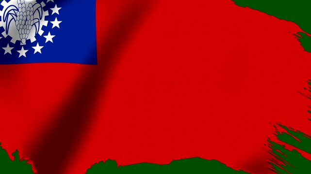 Waving flag of Myanmar with a grunge paint brush stroke design effect