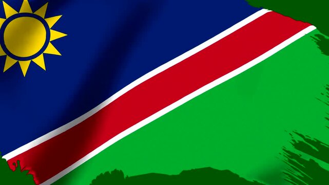 Waving flag of Namibia with a grunge brush stroke design element