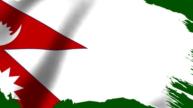 Waving flag of Nepal with a creative green brush stroke frame design