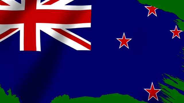 Waving flag of New Zealand with a painted brush stroke edge design
