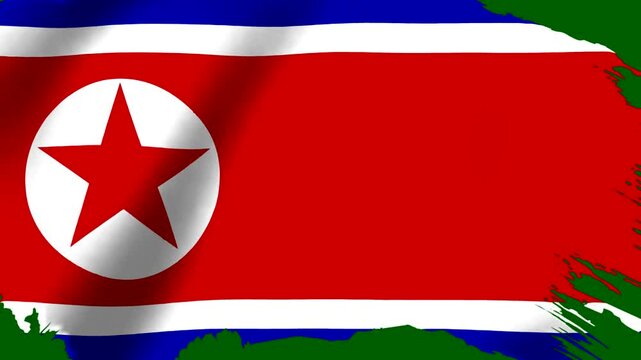 Waving flag of North Korea with red white and blue design on a textured background