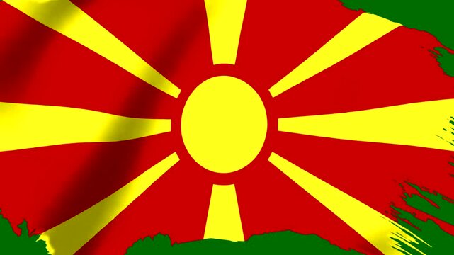 Waving flag of North Macedonia with a artistic brush stroke border design