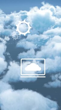 Animation of icons data processing over clouds