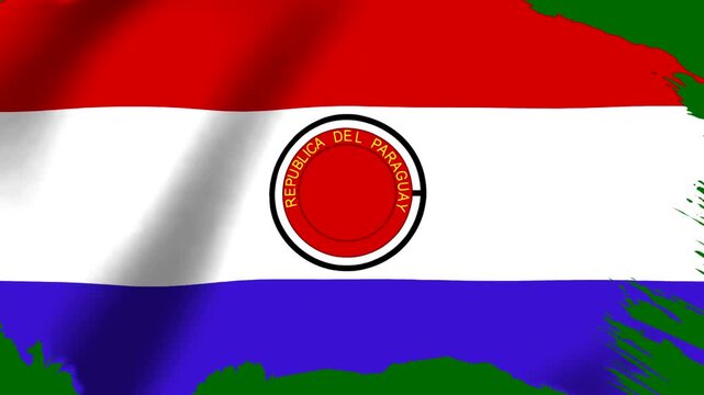 Waving flag of Paraguay with artistic brush stroke edges in tricolor design