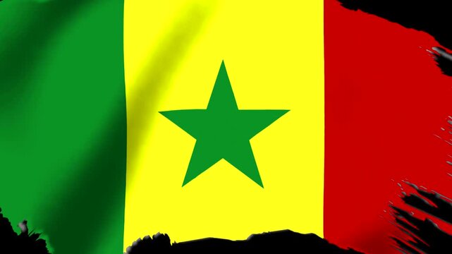 Waving flag of Senegal with three vertical stripes and a green star in the center