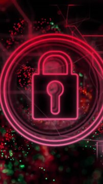 Lock icon and digital particles, data security animation