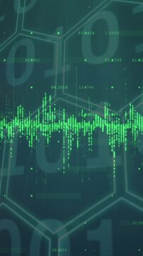 Animation of data processing over green and black background