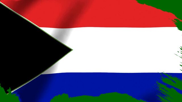 Waving flag of South Africa with a distressed painted brush stroke edge effect