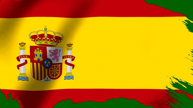 Waving flag of Spain with a grunge distressed brush stroke design element