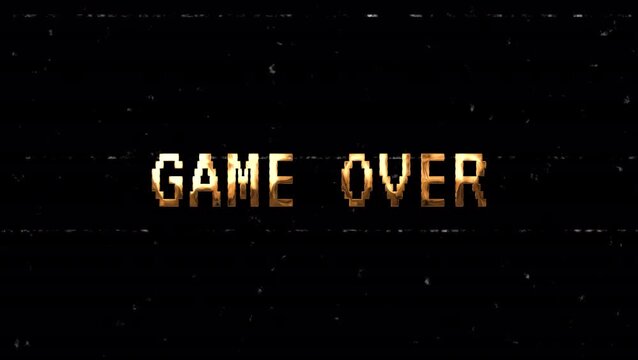 Loop Game Over Gold Text Shine With Glitch Effect And Scratch Animation, Isolated On Transparent Background, Alpha Channel, 4k Loop