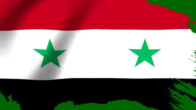 Waving flag of Syria with painted brush stroke effect background