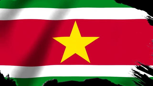 Waving flag of Suriname with vibrant colors and a golden star