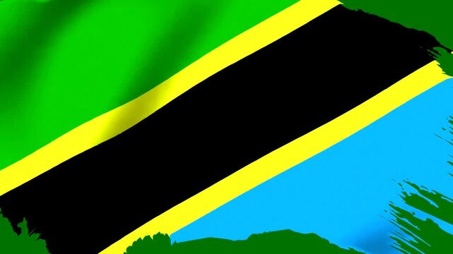 Waving flag of Tanzania with artistic brush stroke edges design