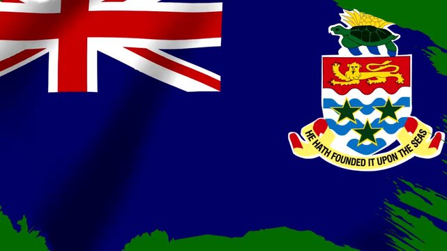 Waving flag of the Cayman Islands with a stylized artistic border