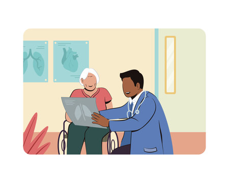 Doctor Showing X-Ray to Elderly Patient