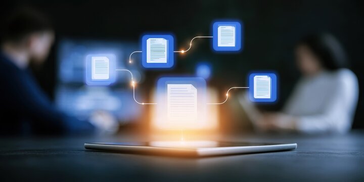remote work document workflow distributed professionals collaborating on digital documents, project tasks, shared calendars, approvals, and workflow updates through connected remote work tools