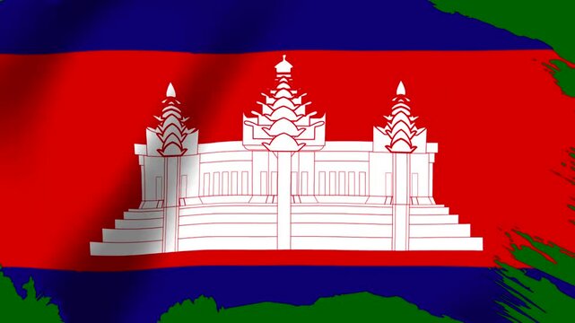 Waving national flag of Cambodia with grunge brush stroke texture effect